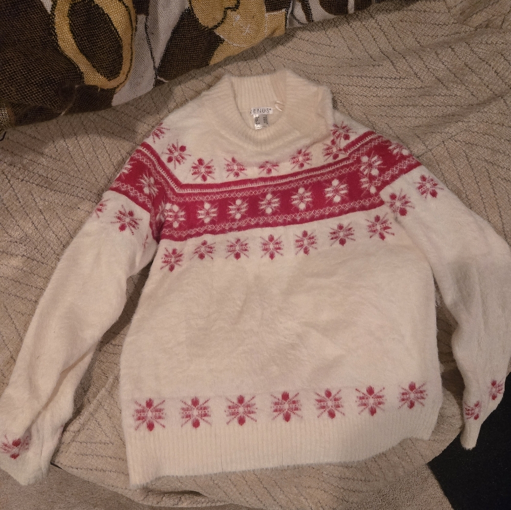 Venus Cream and Red Snowflake Sweater